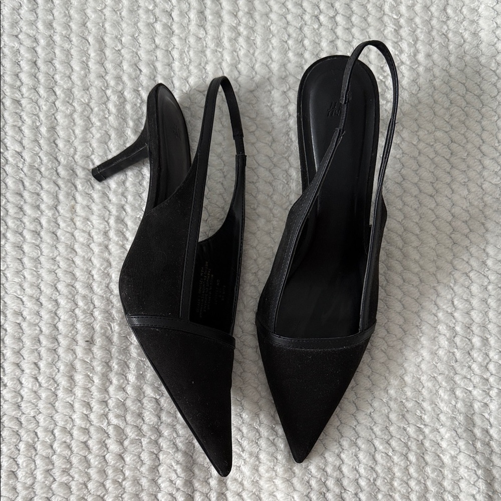 H&M Black Pointed Slingback Heels
